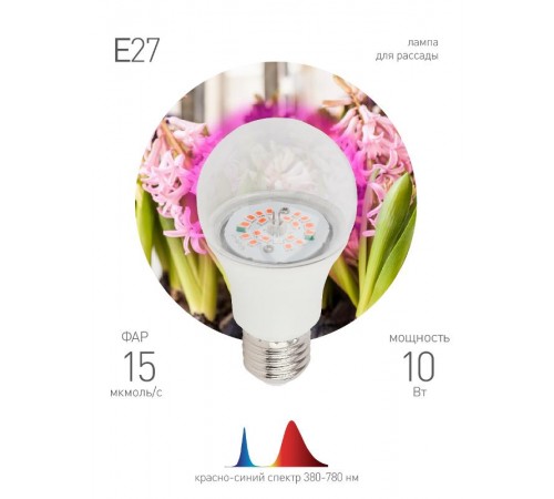 Лампа светодиодная фито для растений 10Вт E27 красно-синий спектр FITO-10W-RB-E27-K  Б0039069  ЭРА
