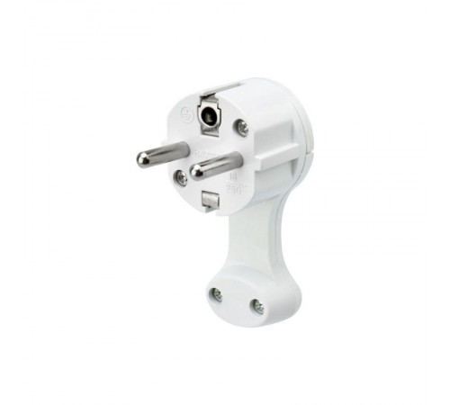 Вилка Евро угловая с з/к 16 А плоская за шкаф белая  16-0734  REXANT