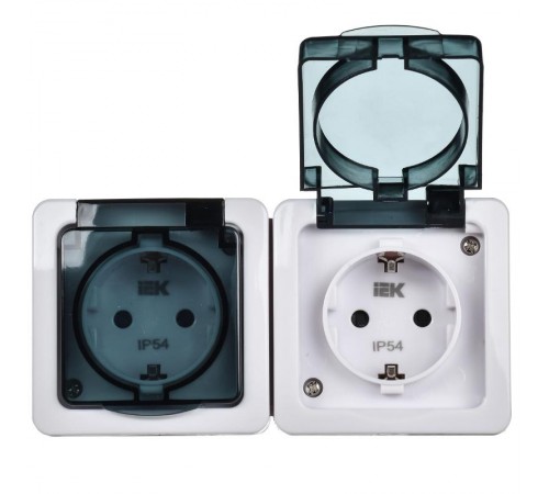 ГЕРМЕС PLUS дымчатый Розетка 2-местная О/У с/з с крышкой РСб22-3-ГПБд IP54  ERMP22-K03-16-54-EC  IEK