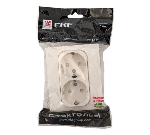 Стокгольм Розетка 2-местная с/з 16А белая с защ. штор. PROxima  EXR16-128-10  EKF