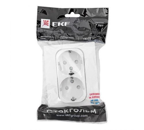 Стокгольм Розетка 2-местная с/з 16А белая с защ. штор. PROxima  EXR16-128-10  EKF