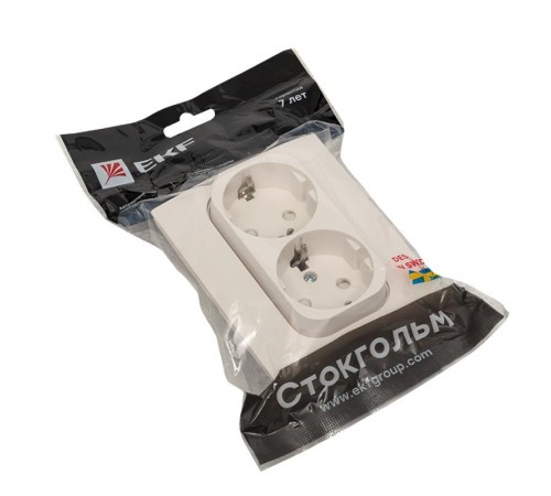 Стокгольм Розетка 2-местная с/з 16А белая с защ. штор. PROxima  EXR16-128-10  EKF