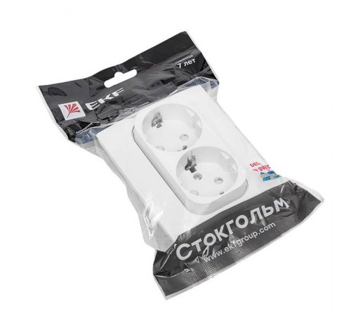 Стокгольм Розетка 2-местная с/з 16А белая с защ. штор. PROxima  EXR16-128-10  EKF