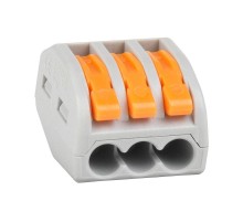 Клемма строительно-монтажная OptiKit СМК 222-413 с рычагом 3 отверстия 0,2-2,5(4,0)мм2  351063  КЭАЗ