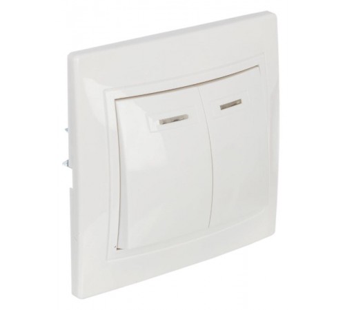 КВАРТА Белый Выключатель 2-клавишный с индикацией 10А ВС10-2-1-КБ  EVK21-K01-10-DM  GENERICA