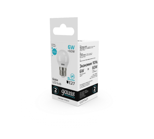 Лампа светодиодная LED 6Вт E27 220В 4100К Elementary шар  53226  Gauss