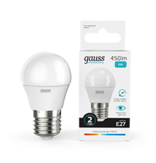 Лампа светодиодная LED 6Вт E27 220В 4100К Elementary шар  53226  Gauss