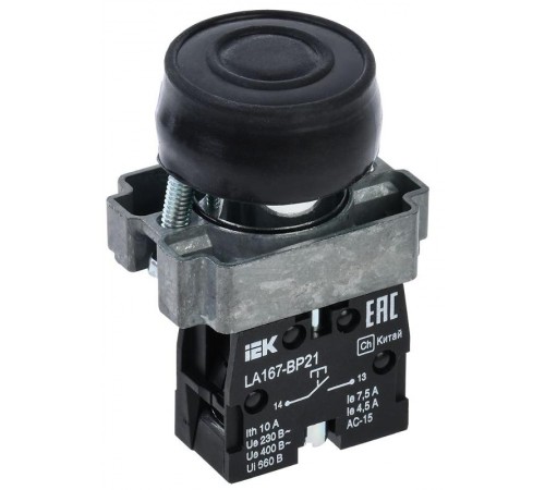 Кнопка LA167-BP21 d=22мм 1з черная  BBT20-BP21-1-22-67-K02  IEK