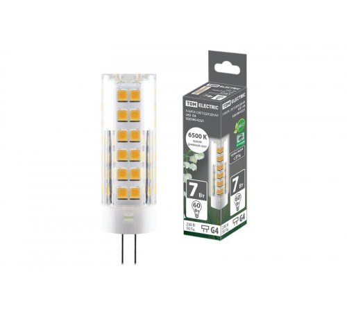 Лампа светодиодная G4-7 Вт-230 В-6500 К, SMD, 18,5x57 мм  SQ0340-0221  TDM