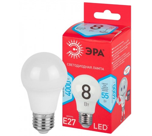 Лампа светодиодная RED LINE LED A55-8W-840-E27 R E27 8Вт нейтральный белый свет  Б0052382  ЭРА