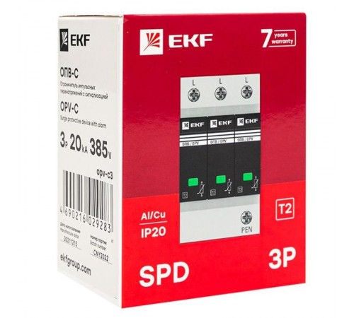 Ограничитель импульсных напряжений серии ОПВ-C/3P In 20кА 400В (с сигнализацией) EKF PROxima  opv-c3  EKF