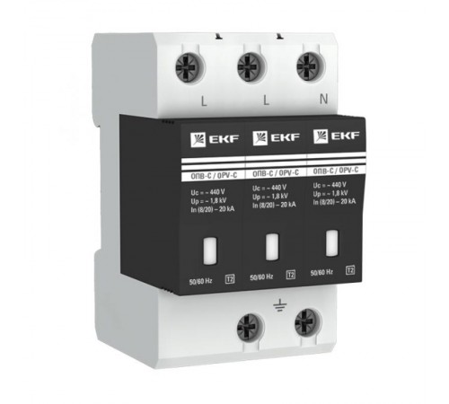 Ограничитель импульсных напряжений серии ОПВ-C/3P In 20кА 400В (с сигнализацией) EKF PROxima  opv-c3  EKF