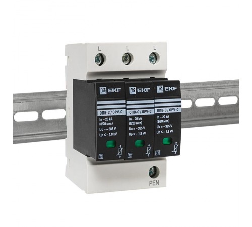 Ограничитель импульсных напряжений серии ОПВ-C/3P In 20кА 400В (с сигнализацией) EKF PROxima  opv-c3  EKF