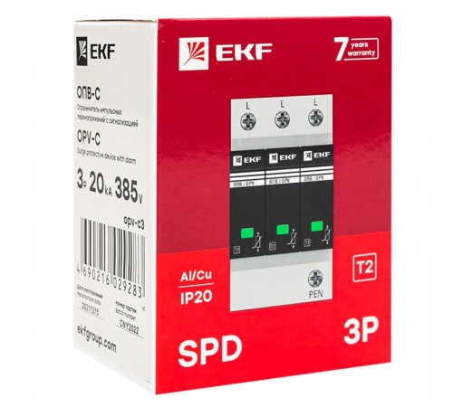 Ограничитель импульсных напряжений серии ОПВ-C/3P In 20кА 400В (с сигнализацией) EKF PROxima  opv-c3  EKF