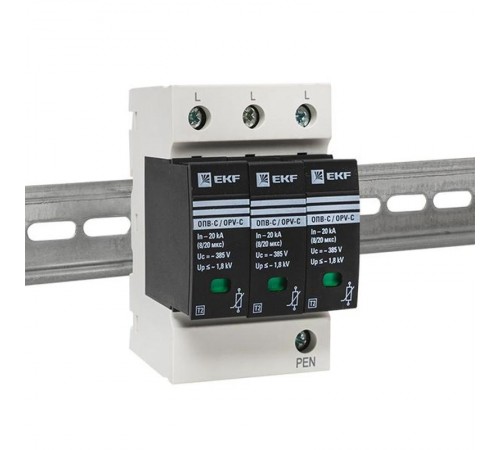 Ограничитель импульсных напряжений серии ОПВ-C/3P In 20кА 400В (с сигнализацией) EKF PROxima  opv-c3  EKF