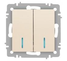 Выключатель Intro Accent 6-105-02 двойной с подсветкой, 10А-250В, IP20, СУ, AL/CU, слоновая кость  Б0063509  Intro