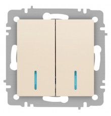 Выключатель Intro Accent 6-105-02 двойной с подсветкой, 10А-250В, IP20, СУ, AL/CU, слоновая кость  Б0063509  Intro