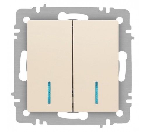 Выключатель Intro Accent 6-105-02 двойной с подсветкой, 10А-250В, IP20, СУ, AL/CU, слоновая кость  Б0063509  Intro
