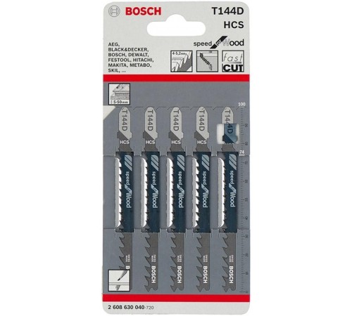 Пилки для лобзика 5шт T 144 D Speed for Wood, HCS  2608630040  BOSCH