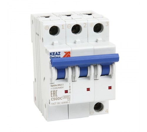 Выключатель автоматический трёхполюсный OptiDin BM63-3B1-DC-УХЛ3 (Новый) 337987 КЭАЗ