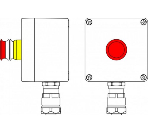 Ex пост управления из GRP; 1Ex d e IIC T5 Gb X IP66 Ex tb IIIB T95C DbX; Аварийная кнопка красная, 1NC/1NO -1 шт.; B: ввод D8-13мм поднебронированный 