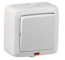 Выключатель открытой установки, одноклавишный, с индикацией, брызгозащищенный, цвет белый  ВА10-212  HEGEL