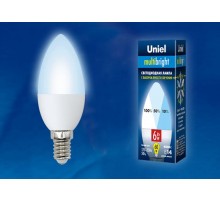 Лампа светодиодная LED-C37-6W/NW/E14/FR/MB PLM11WH LED. "свеча", матовая. Серия Multibright. 4000K 100-50-10 .  UL-00002374  Uniel