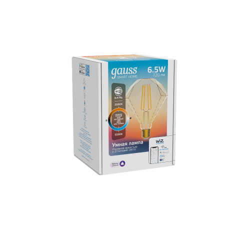 Лампа светодиодная филаментная Smart Home DIM+CCT E27 Diamond Golden 6,5 Вт 2000-5500 К 1/40  1370112  Gauss