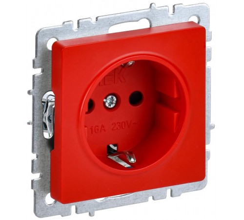 BRITE Розетка 1-местная с заземлением с защитными шторками 16А РС14-1-0-БрК красный  BR-R14-16-K04  IEK