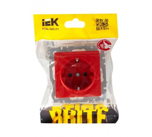 BRITE Розетка 1-местная с заземлением с защитными шторками 16А РС14-1-0-БрК красный  BR-R14-16-K04  IEK