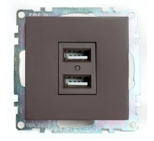 Розетка 2-местная USB (механизм), 250В, 2,1А, серия Катрин, GLS10-7115-04, шоколад  49027  STEKKER