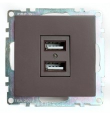Розетка 2-местная USB (механизм), 250В, 2,1А, серия Катрин, GLS10-7115-04, шоколад  49027  STEKKER