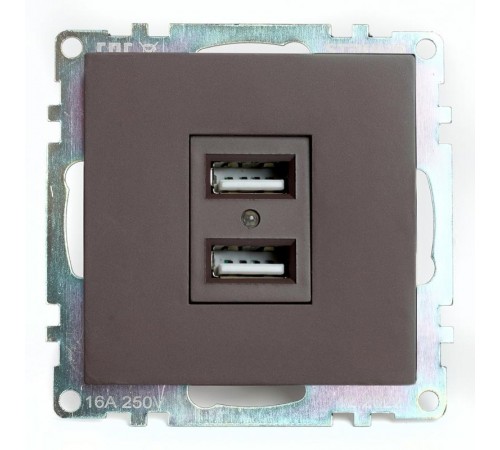 Розетка 2-местная USB (механизм), 250В, 2,1А, серия Катрин, GLS10-7115-04, шоколад  49027  STEKKER