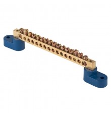 Шина "0" N (6х9мм) 16 отверстий латунь 2 синих угловых изолятора EKF PROxima  sn0-2-63-16  EKF
