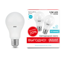 Лампа светодиодная Elementary A60 12W 4100K E27 (2 лампы в упаковке) LED 1/50  23222P  Gauss