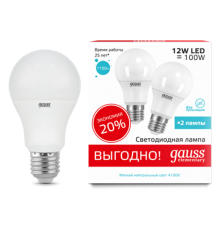 Лампа светодиодная Elementary A60 12W 4100K E27 (2 лампы в упаковке) LED 1/50  23222P  Gauss