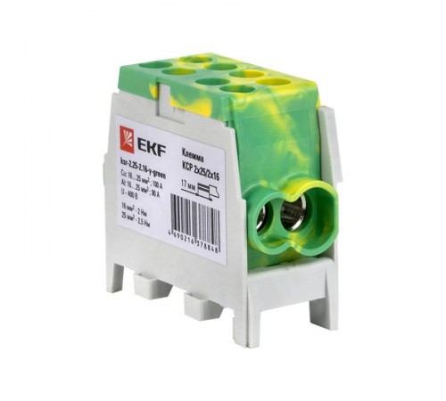 Клемма распределительная КСР с двойным винтом 2x25/2x16 желто-зеленая PROxima  ksr-2.25-2.16-y-green  EKF