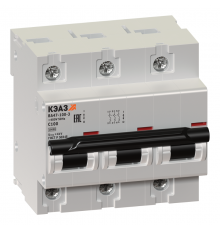 Выключатель автоматический трехполюсный ВА47-100 25А C 10кА (ВА47-100-3С25-УХЛ3)  233030  КЭАЗ