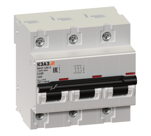 Выключатель автоматический трехполюсный ВА47-100 25А C 10кА (ВА47-100-3С25-УХЛ3)  233030  КЭАЗ