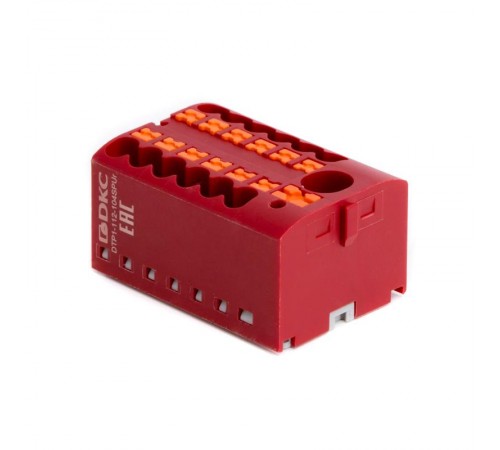 Блок распределительный, зажим push-in, 1 ввод 6 кв.мм, 12 точек подключения 2,5 кв.мм, красный  DTP1-112-104SPUR  DKC