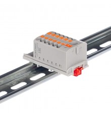 Блок распределительный с верт. адапт. на рейки шириной 15/35мм, зажим push-in, 1 ввод 6 кв.мм, 12 точки подкл. 2,5 кв.мм, красный  DTP1-112-104SPUR-V