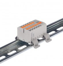 Блок распределительный с гориз. адапт. на рейку шириной 35мм, зажим push-in, 1 ввод 6 кв.мм, 12 точки подкл. 2,5 кв.мм, красный  DTP1-112-104SPUR-H 