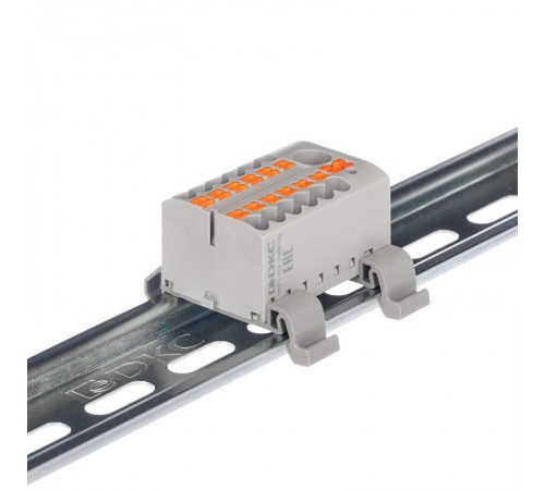 Блок распределительный с гориз. адапт. на рейку шириной 35мм, зажим push-in, 1 ввод 6 кв.мм, 12 точки подкл. 2,5 кв.мм, красный  DTP1-112-104SPUR-H 