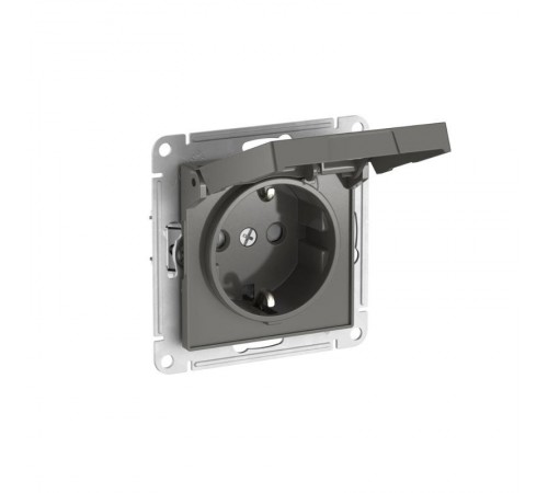 AtlasDesign Сталь Розетка с заземлением со шторками с крышкой,16А,IP20,механизм, быстрозажимные клеммы  ATN000946S  SE