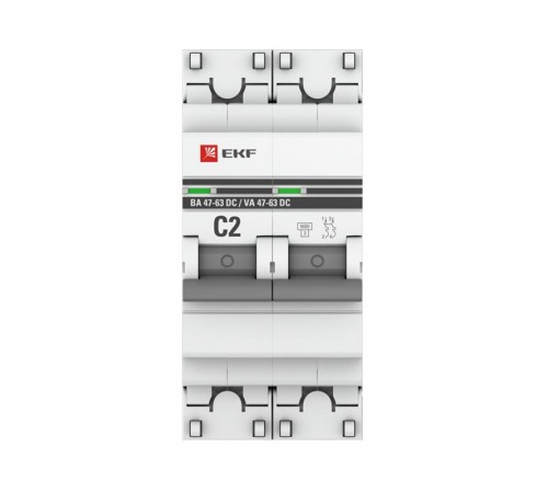 Выключатель автоматический двухполюсный 2P 2А (C) 6кА ВА 47-63 DC EKF PROxima  mcb4763-DC-2-02C-pro  EKF (замена - M63DC622C)