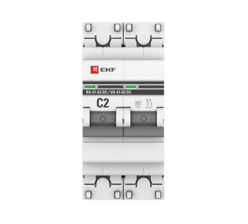Выключатель автоматический двухполюсный 2P 2А (C) 6кА ВА 47-63 DC EKF PROxima  mcb4763-DC-2-02C-pro  EKF (замена - M63DC622C)