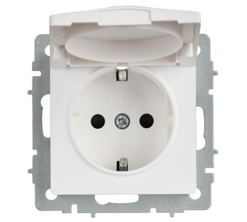 BRITE Розетка 1-местная с заземлением с защитными шторками и крышкой 16А IP20 РСбш10-3-БрАБ арктический белый   BR-R16-16-K91  IEK
