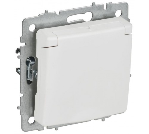 BRITE Розетка 1-местная с заземлением с защитными шторками и крышкой 16А IP20 РСбш10-3-БрАБ арктический белый   BR-R16-16-K91  IEK