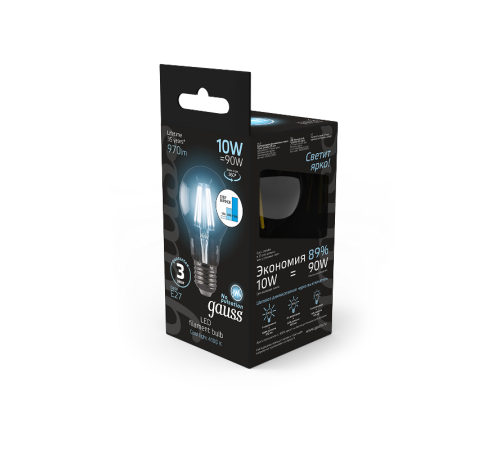 Лампа светодиодная Black LED Filament A60 E27 10W 970lm 4100К step dimmable  102802210-S  Gauss