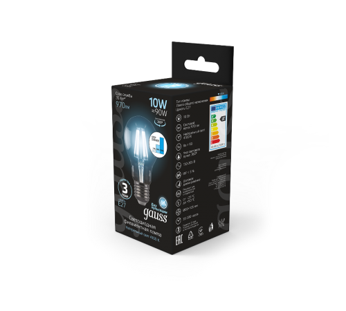 Лампа светодиодная Black LED Filament A60 E27 10W 970lm 4100К step dimmable  102802210-S  Gauss